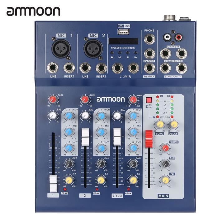 Ammo AM-6R Carte son 8 canaux Console de mixage mixte audio numérique Prise  en charge fantôme intégrée à 48V Alimenté par 