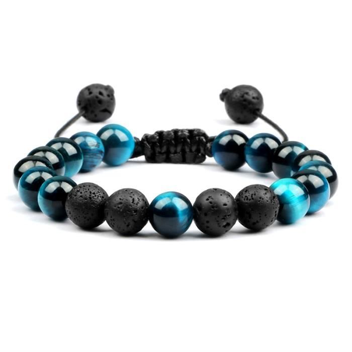 Bracelet Ajustable Perles De Lave Noires – Pierre Naturelle, Cordon Réglable