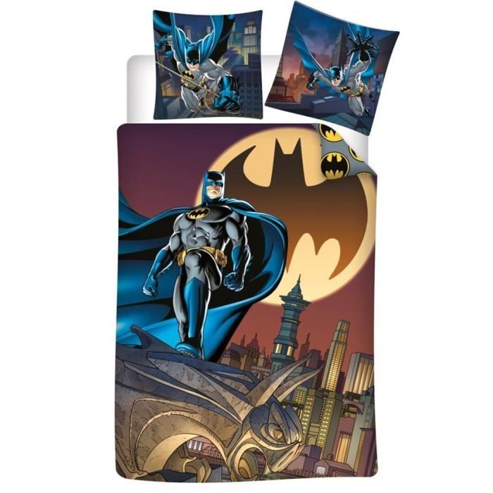 Drap Housse Batman 135x200 Parure De Lit Batman - 135x200 Cm + Housse De Couette 80x80 Cm - 100% Coton - Licence Officielle Super Wings Housse De Couette