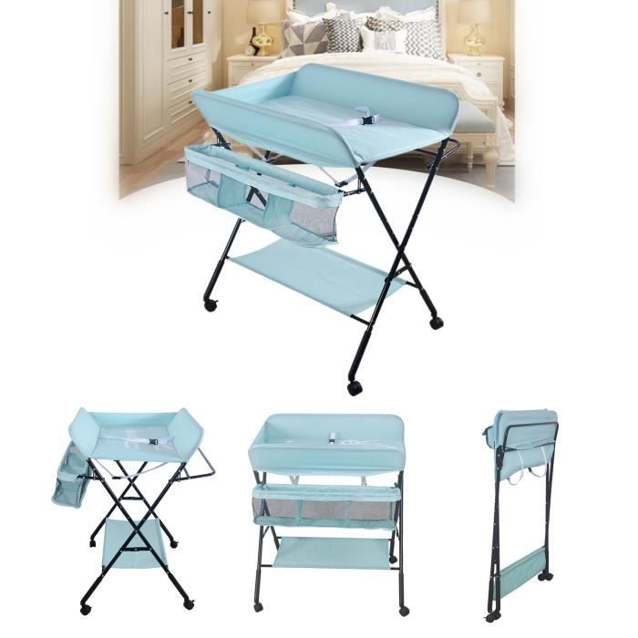 Commode à Langer Pliable - Grande Table De Change 81,5 X 60 Cm Avec Rangement Et Ceinture De Sécurité