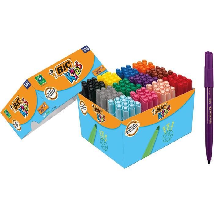 BIC Kids Couleur XL Feutres De Coloriage Lavables à Pointe Large - 12 Couleurs Assorties, Etui Carton Idéal Pour Enfants Dès 3 Ans