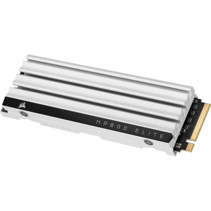 Disque SSD interne – CORSAIR – MP600 ELITE 1TB Gen4 PCIe x4 NVMe M.2 SSD optimisé pour PS5 avec dissipateur LP – Blanc