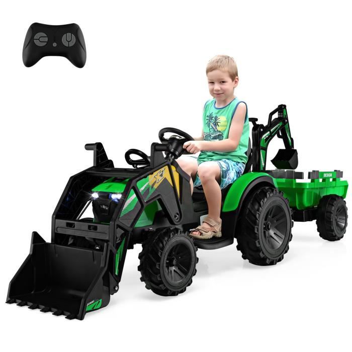 Tracteur Électrique Enfant 3+ Ans avec Remorque Tractopelle 12V