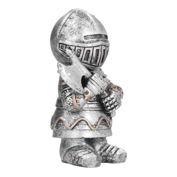 Figurine Gnome Chevalier En Résine - Décoration De Jardin Ou D'intérieur - 13,5x7 Cm - Gardien Médiéval à La Hache - Idée Cadeau