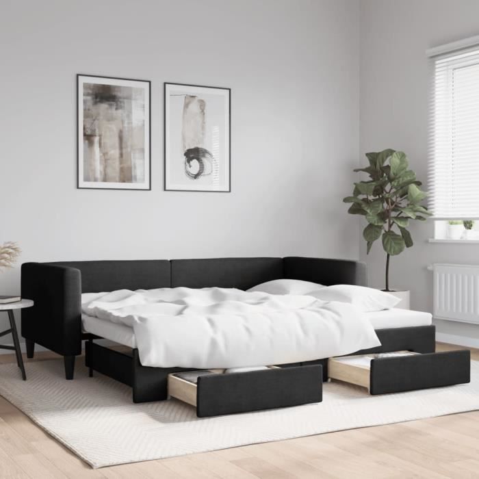 Atyhao Lit de jour avec lit gigogne noir 90x200 cm tissu 84530