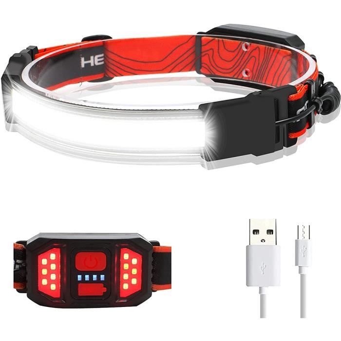 Lampe Frontale LED 3 Modes 230º Large Faisceau 1000LM Étanche Réglable Bandeau avec Feux Arrière Rouge