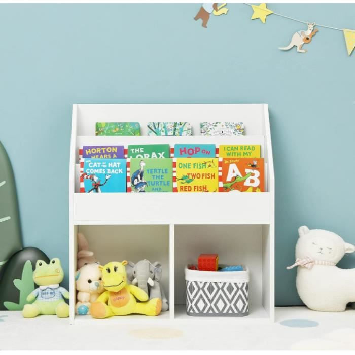 DREAMADE Bibliothèque Enfants en Bois avec 3 Compartiments 2 Cubes Ouverts pour Chambre denfant 70X30X80CM Charge 15KG Blanc