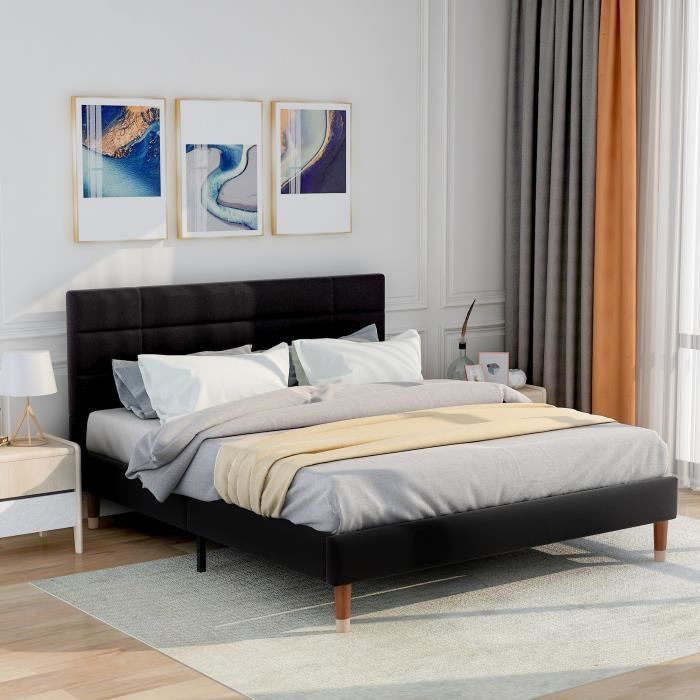 Lit à Sommier Tapissier Avec Matelas Noir 140x190 Cm Velours | Leroy Merlin