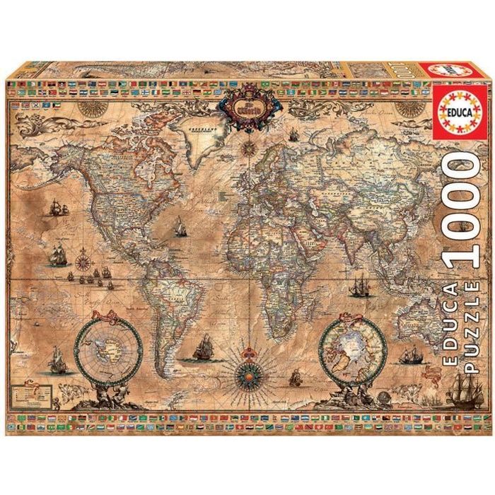 Puzzle - EDUCA - Mappe monde - 1000 pièces - Adulte - Voyage et cartes