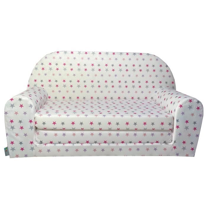 Canapé mousse lit enfant - FORTISLINE - Blanc Etoile Rose - Convertible - Confortable - Transportable Canapé mousse lit enfant - FORTISLINE - Blanc Etoile Rose - Convertible - Confortable - Transportable