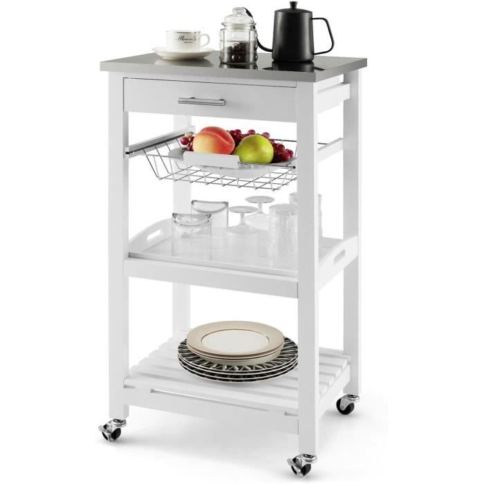GIANTEX Desserte de Cuisine à Roulettes avec Tiroir+Panier+Plateau Amovible+Étage+Comptoir Chariot Service pour Salle à GIANTEX Desserte de Cuisine à Roulettes avec Tiroir+Panier+Plateau Amovible+Étage+Comptoir Chariot Service pour Salle à