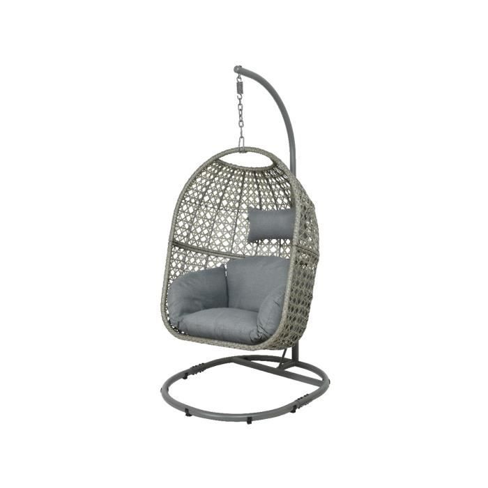 fauteuil suspendu œuf de jardin - jardideco - royan - gris - métal - 95 x 95 x 195 cm
