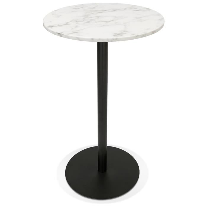 table haute ronde divin en pierre blanche effet marbre et métal noir - dimensions : 60x60x106,6 cm