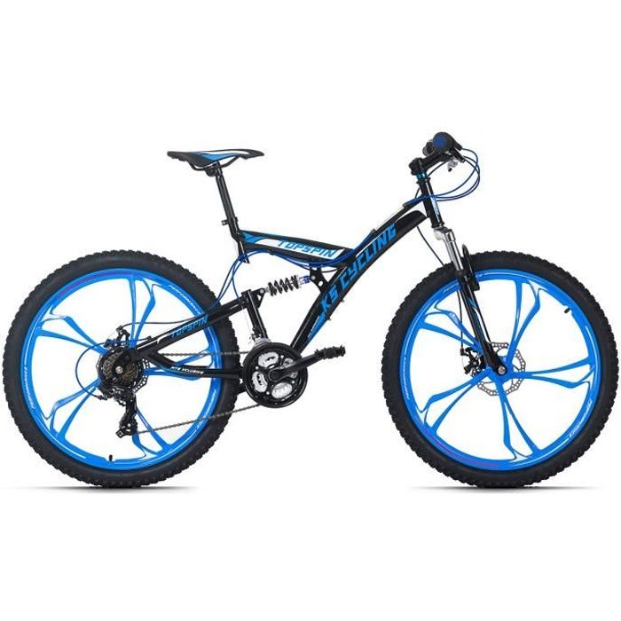VTT Tout Suspendu - KS Cycling - Topspin - 26 pouces - 21 vitesses - Mixte - Noir/Bleu