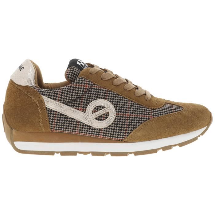 Baskets cuir CITY RUN JOGGER No Name Tartan beige et noir