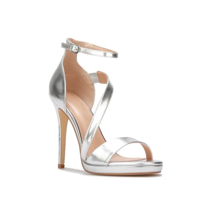 Sandales a talon aiguille et brides LA MODEUSE Argente Femme