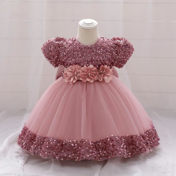 Robe Princesse Bébé Fille Manches Courtes Paillettes pour Mariage ...