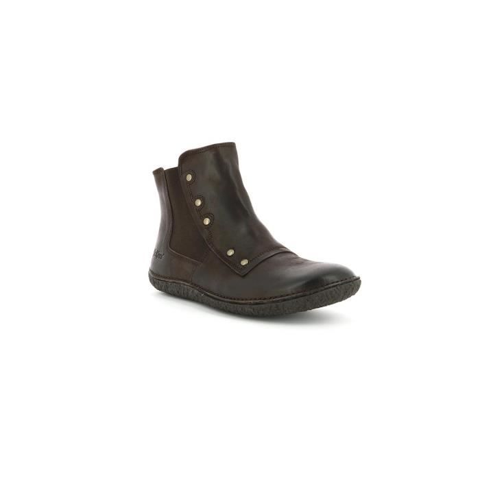 Boots Femme en Cuir Marron - Kickers Happli - Fermeture Zip et Elastique