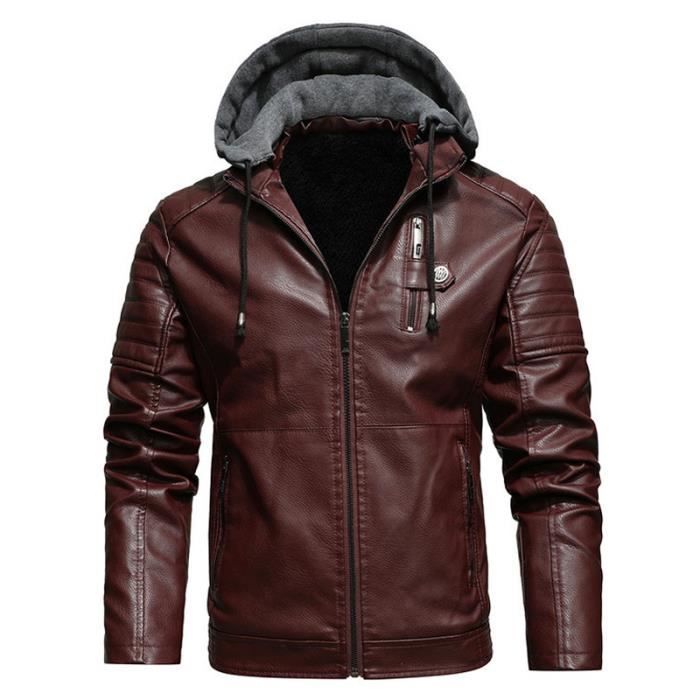 Blouson Homme Similicuir à Capuche - Veste Chaude Décontractée Pour Automne Et Hiver, Style Urbain