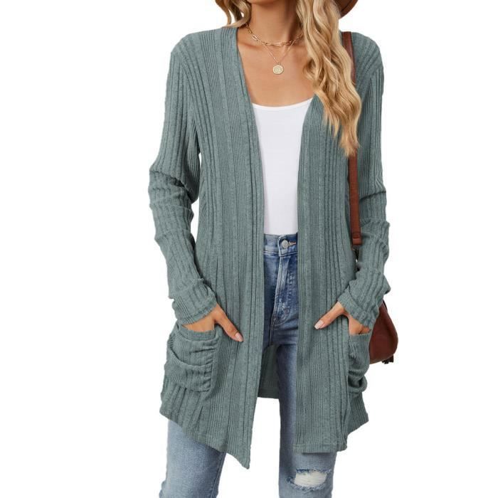 Cardigan Femme Manches Longues Léger - Ouvert Devant - Avec Poches - Viscose/Polyester - EXCHIC - Décontracté Et Confortable