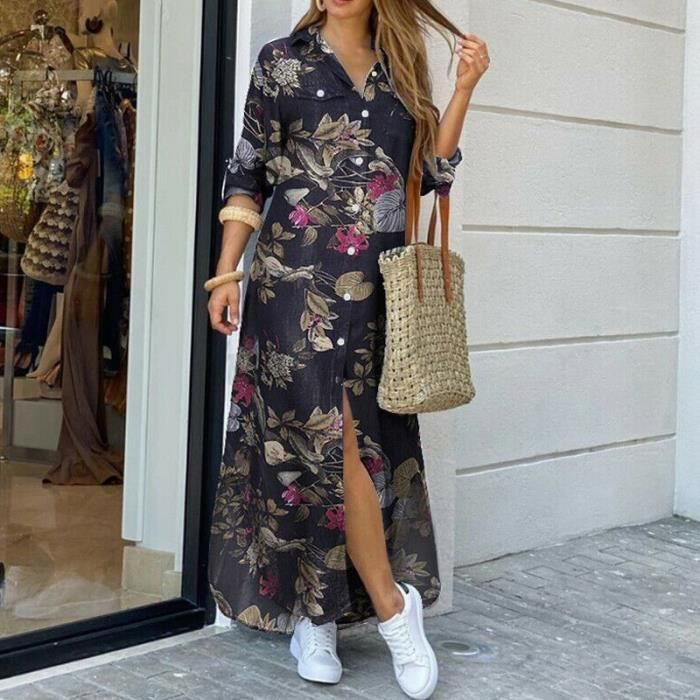 HXZH Robe Chemise à Carreaux Pour Femme - Col Montant - Manches Longues - Mini Robe Décontractée En Dentelle Boutonnée - Patchwork - T-shirt Ample à Carreaux - Chemise à Carreaux écossais