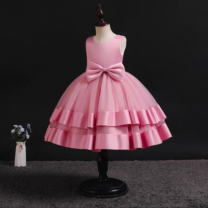 Robe Bébé Fille Princesse Robe Princesse Bébé Fille Tutu Avec Nœud - Satin Brillant - Baptême Mariage Anniversaire - Taille 70-150 Robe Enfant