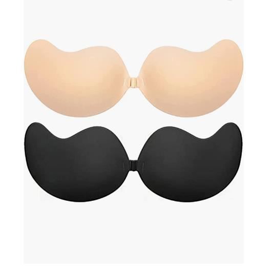 Housse Tétons Adhésive - 2 Paires, Couleur Beige Et Noir, Taille Grand (bonnet C), Soutien Invisible