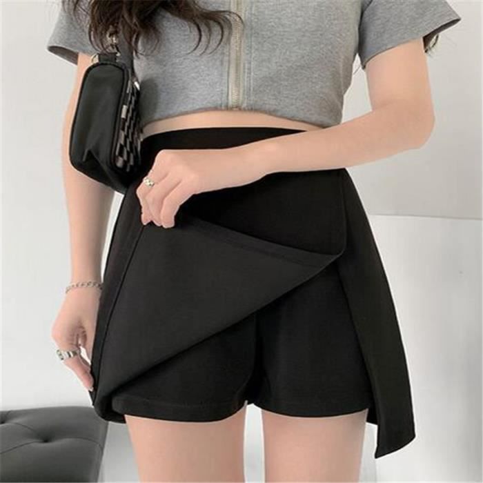 Jupe courte taille haute pour femme,jupes noires,poche bouffante,blanc