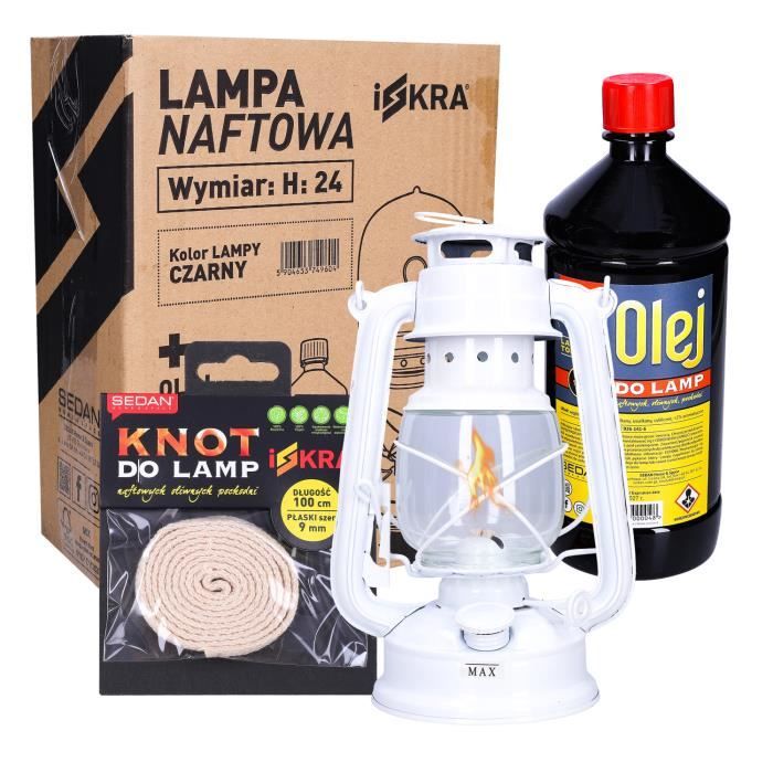 lampe à huile blanche 24cm+ huile 1l+ mèche 1m | lampe à pétrole