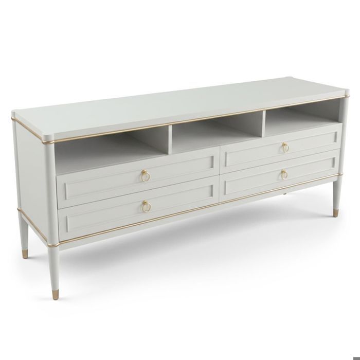 MENZZO Meuble TV élégant 4 tiroirs Optimus Beige clair et Or MENZZO Meuble TV élégant 4 tiroirs Optimus Beige clair et Or