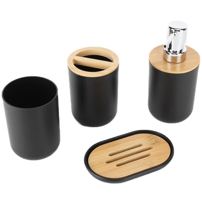 Accessoires de salle de bain - QIILU - Ensemble de 4 pièces - Bambou imperméable - Durable et élégant