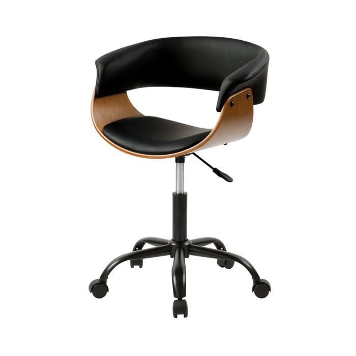 Chaise de bureau pivotante sur roulettes en bois et PU noir - Basile - Maison Pavane