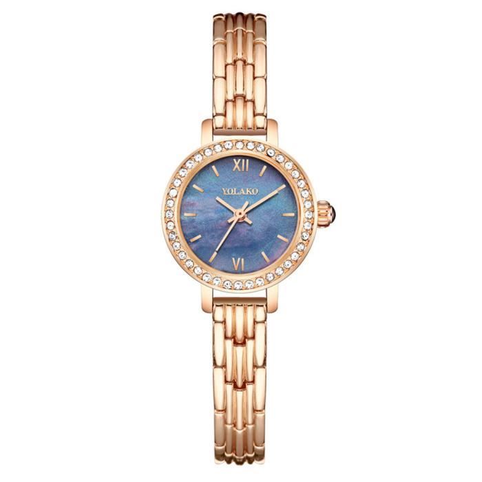 Montre Femme RMEGA Bracelet en Acier Cadran Bleu Etanche 50m  Mouvement Quartz