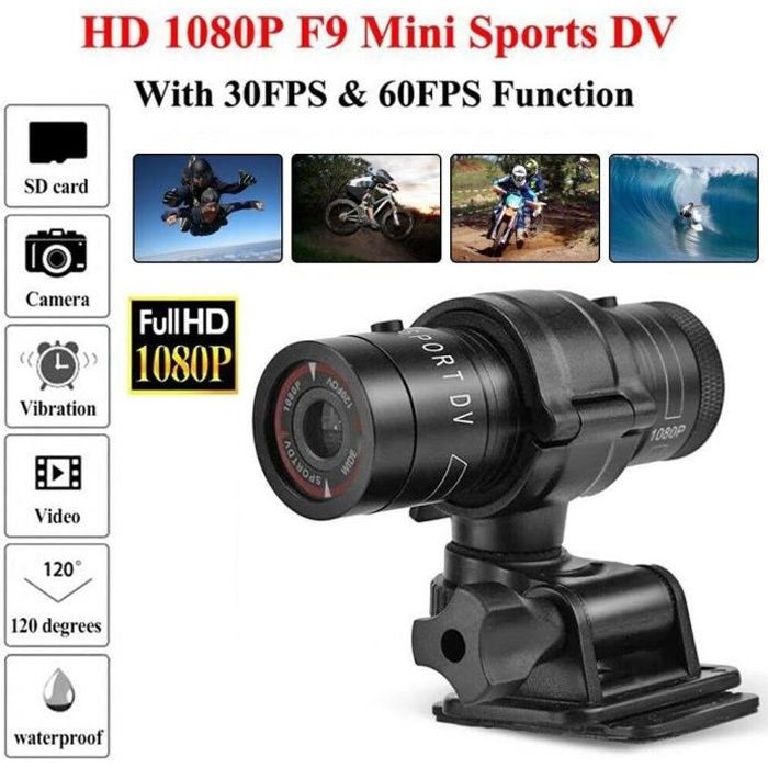 Caméra D’Action Pour Casque De Moto Ou Vélo - 960P HD - Grand Angle 170° - Étanche - Enregistrement En Boucle - Batterie 5h - Idéale Sport Aventure