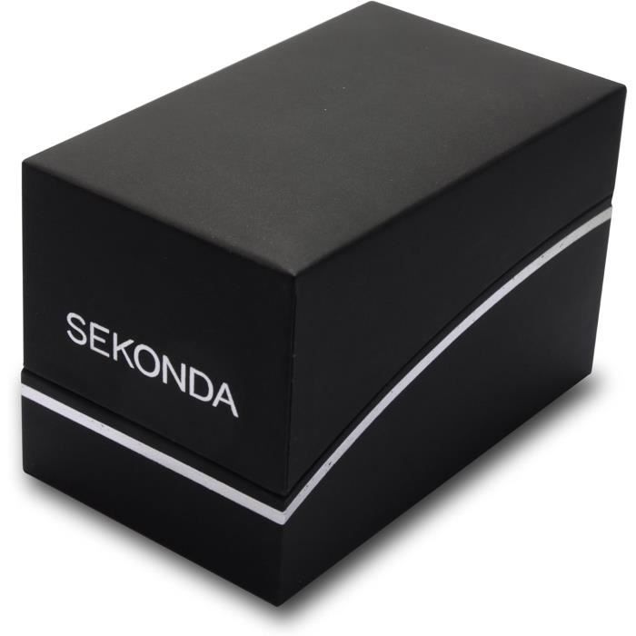 Montre Homme Sekonda 1991 - Bracelet Cuir - Cadran Noir Quartz - Neuve Avec Boîte & Étiquettes