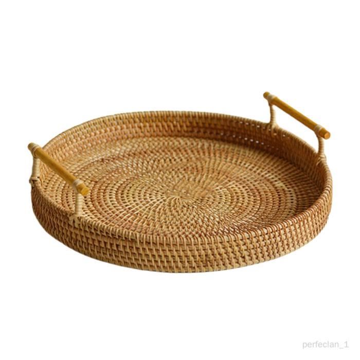 Plateau Rond En Rotin – Diamètre 36 Cm, Hauteur 6 Cm – Style Naturel, Pour Service Ou Décoration