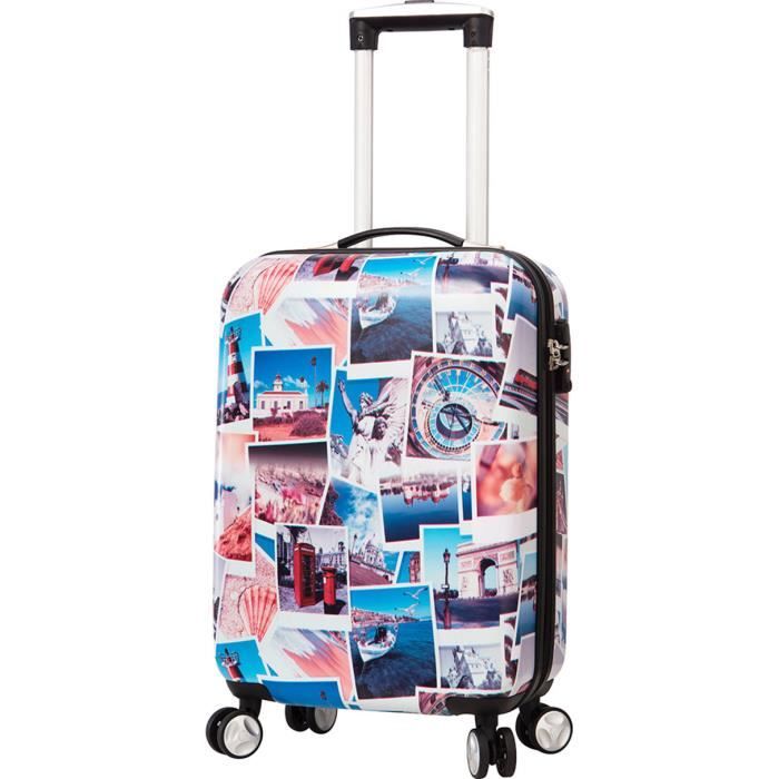 valise cabine 4 roues double enfants et adultes motif voyages tsa bleu- snowball.