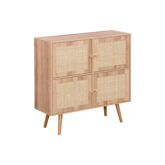 sweeek - Commode enfant décor bois et cannage 4 portes BOHÈME
