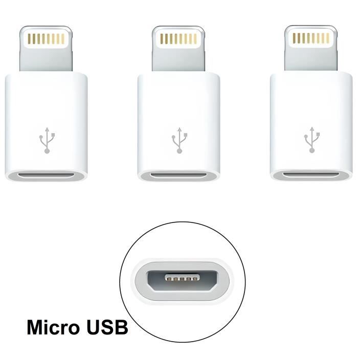 Lot 3 Adaptateurs connecteur Lightning vers Micro USB - adaptateur pour iPhone 5 5S 5C iPhone 6 6 Plus 6s iPad iPad Air ipad mini