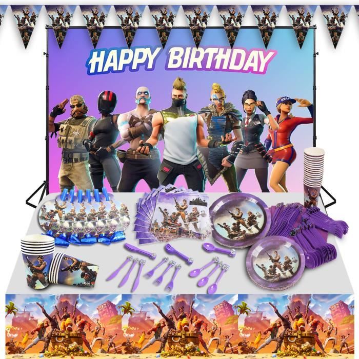 Fournitures de Fête d'anniversaire pour Les Fans de Jeux,y Compris  Bannière,Assiettes,Gobelet,Serviettes de Table,Nappe,Cuillère, Fo -  Cdiscount Maison