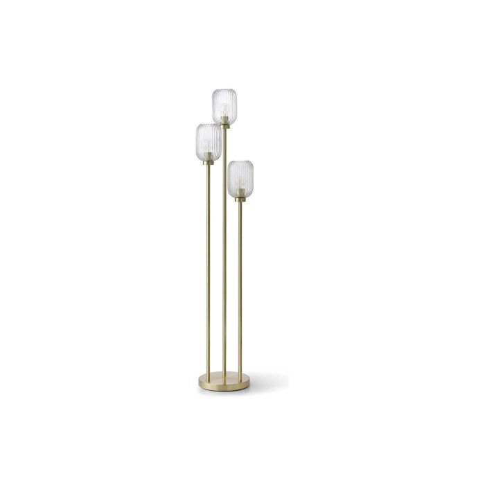 Lampadaire en métal et verre strié - 3 globes - D. 30 x H. 161 cm - Doré - LOUXOR Lampadaire en métal et verre strié - 3 globes - D. 30 x H. 161 cm - Doré - LOUXOR