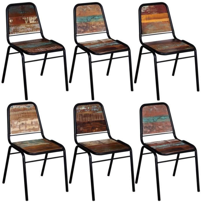 chaises de salle à manger en bois recyclé - vidaxl - lot de 6 - style vintage - multicolore