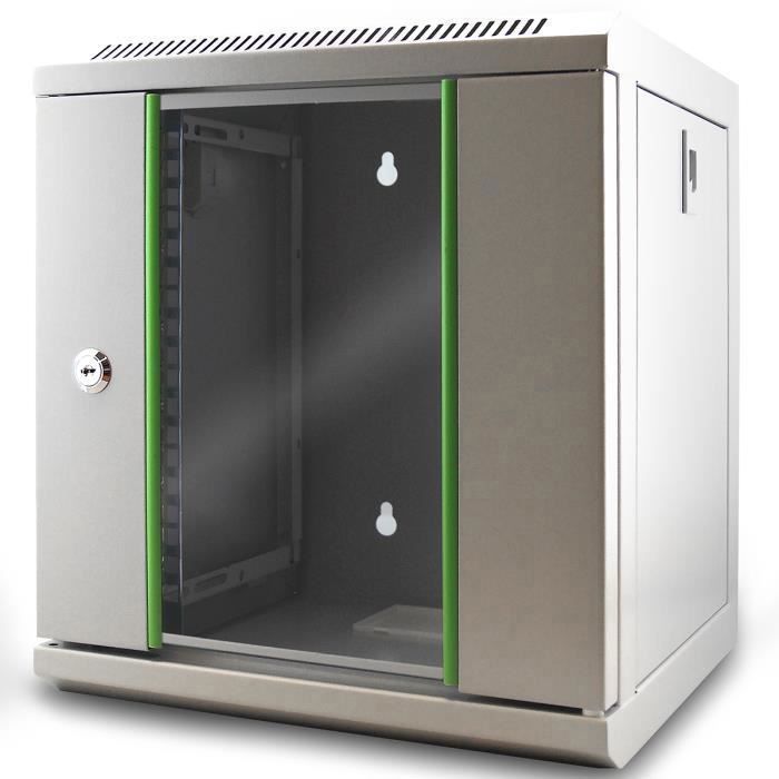 Coffret Armoire Rack 19" 6U WAYTEX - 600x450x368mm - Porte Vitrée Serrure - Noir - Pour Serveur/Réseau