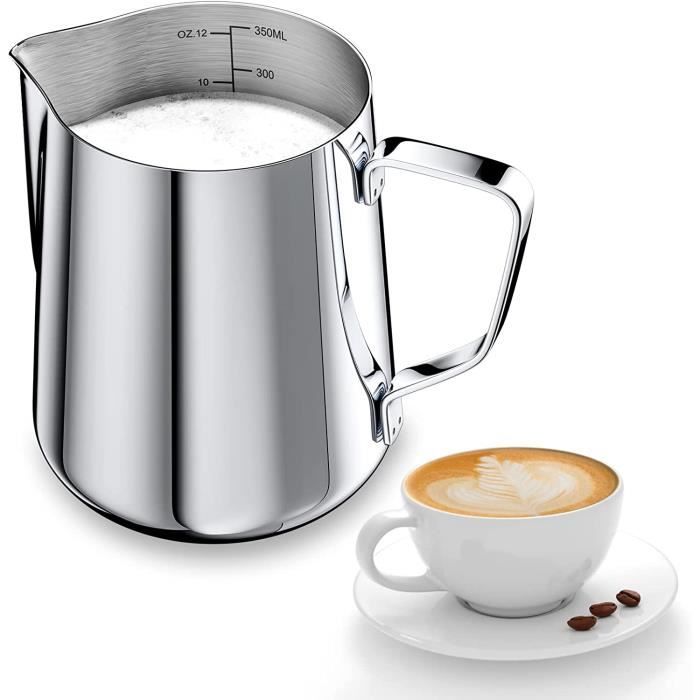 350ml Pot à Lait 304 Inox pour Mousser le Lait Pichet Lait Inox avec Marque de Mesure 12oz Tasse a Cafe Pichet Inox