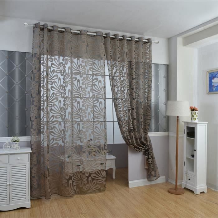 Rideaux Voilage Motif Floral - Lot De 2 Panneaux - Taille 107x244 Cm - Bleu - Pour Salon, Chambre, Cuisine - Polyester Léger