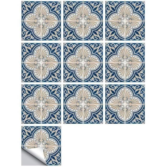 Autocollants Carreaux Muraux 72 Pcs | Style Marocain 20x20cm - Déco Cuisine, Salle De Bain