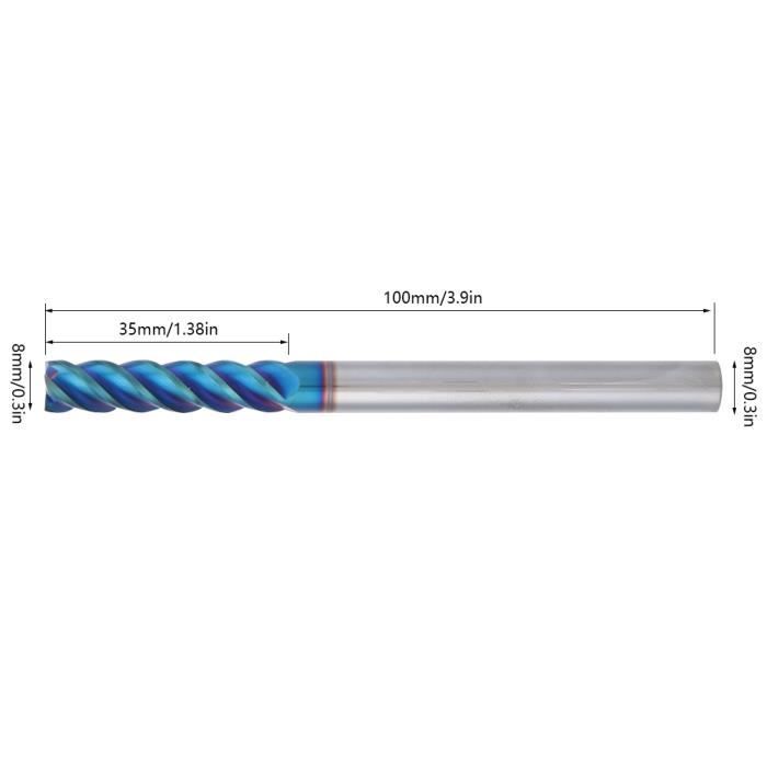 Fraise à Bout Plat 2 Cannelures – Tige 6 Mm, Revêtement Nano Bleu, Carbure, Pour CNC, Router, Plastique, Bois