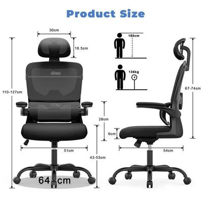Fauteuil De Bureau Ergonomique Haut Dossier Inclinable 135° - Support Lombaire Gonflable, Siège à Ressorts, Roulettes Silencieuses - Noir Cuir