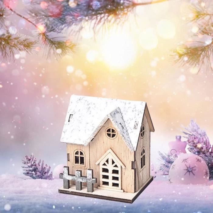 Kraeoke Maison LED Noël Décorative 4 Pièces Bois Lumineuse