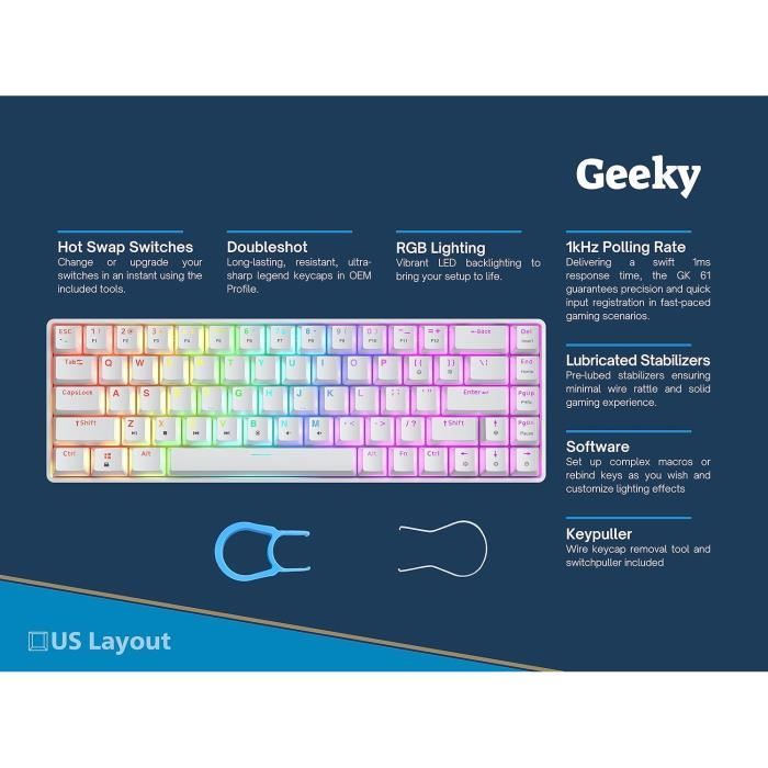 Only Keycap - Lot De 119 Touches Transparentes Rétroéclairées Profil MDA - Compatible Claviers 61/68/84/87 Touches - Pour Gaming Et Bureau